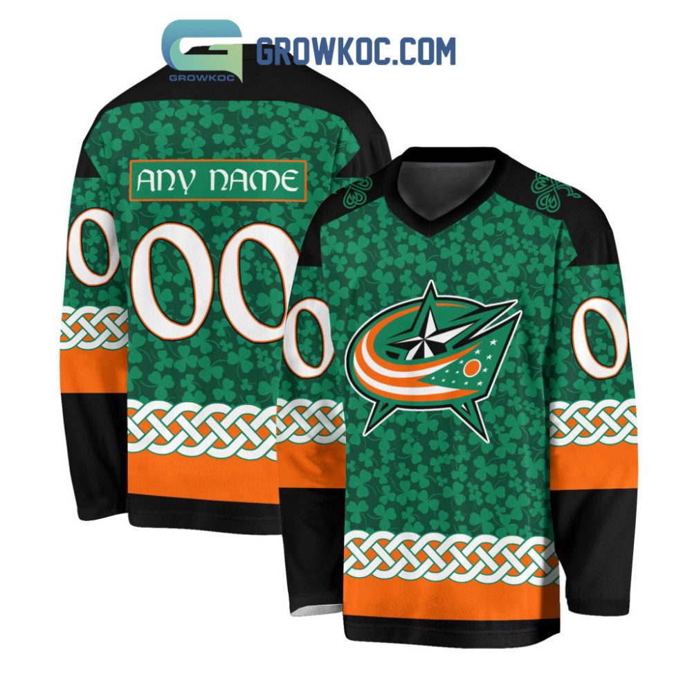 Columbus Blue Jackets St.Patrick'S Day Personalized Long Sleeve Hockey Jersey