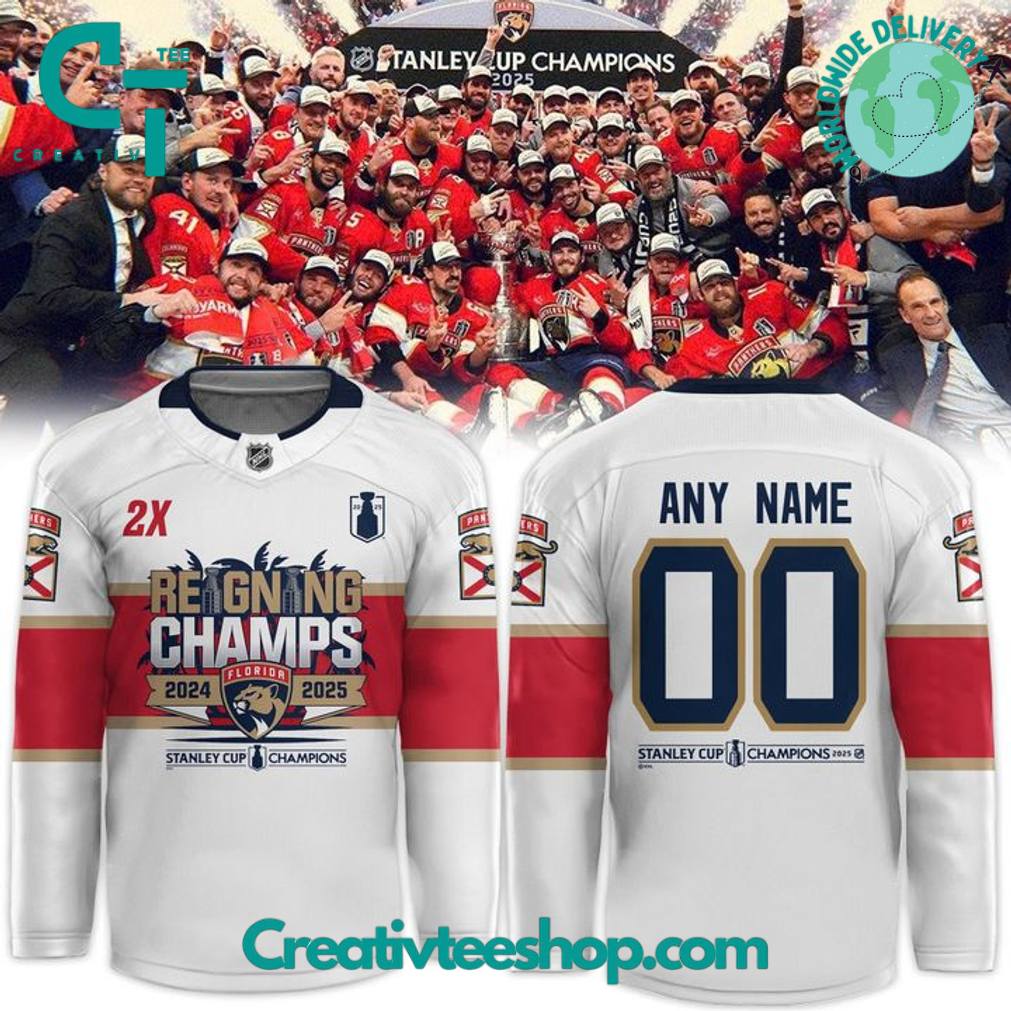 Florida Panthers 2025 Stanley Cup Champions Custom White Hockey Jersey
