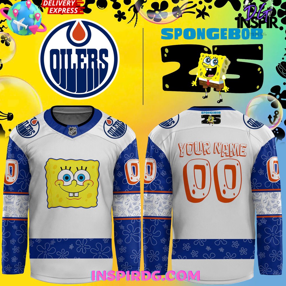 Edmonton Oilers Spongebob 25Th Anniversary Custom Hockey Jersey
