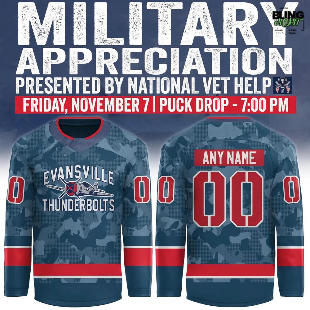 Evansville Thunderbolts Military Appreciation 2025 Hockey Jersey
