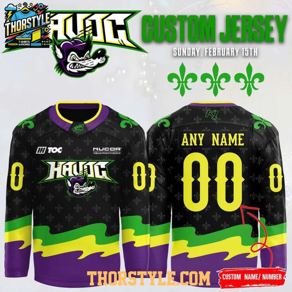 Huntsville Havoc Mardi Gras 2025 Celebration Personalized Hockey Jersey