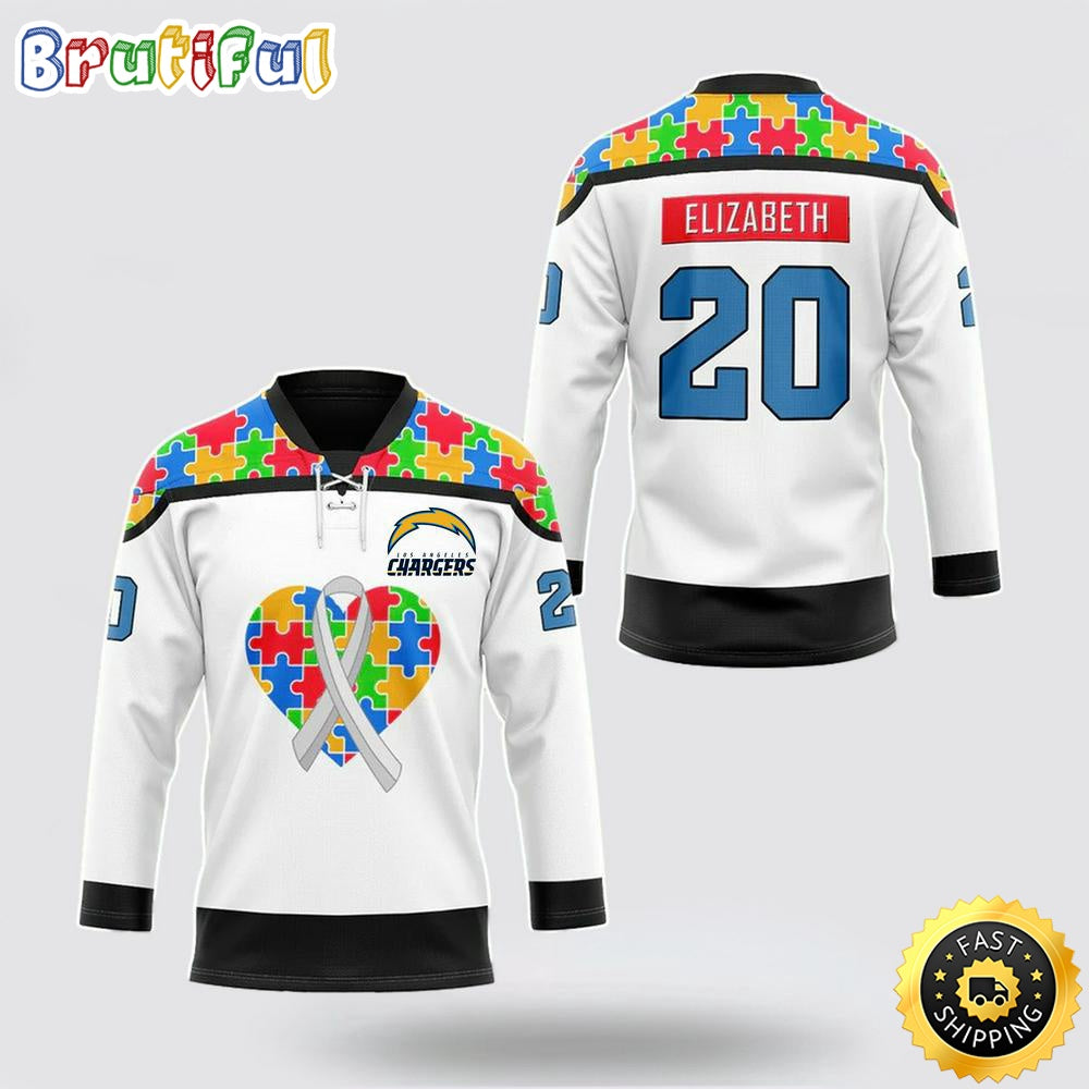 Personalized NFL Los Angeles Chargers Hockey Jersey Autism Awareness Nfl Hockey Jersey For Fans