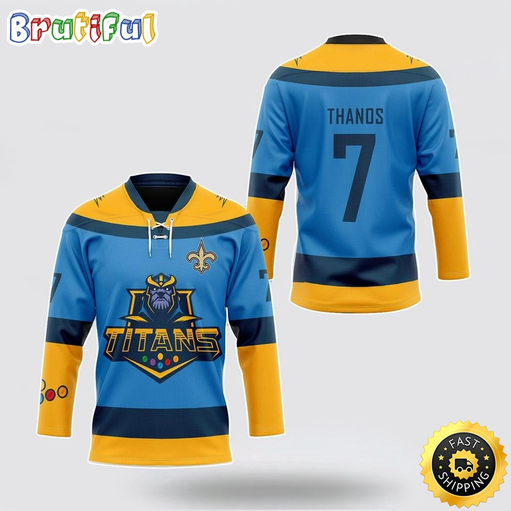Personalized NFL New Orleans Saints Hockey Jersey Thanos Marvel Titan Nfl Hockey Jersey For Fans