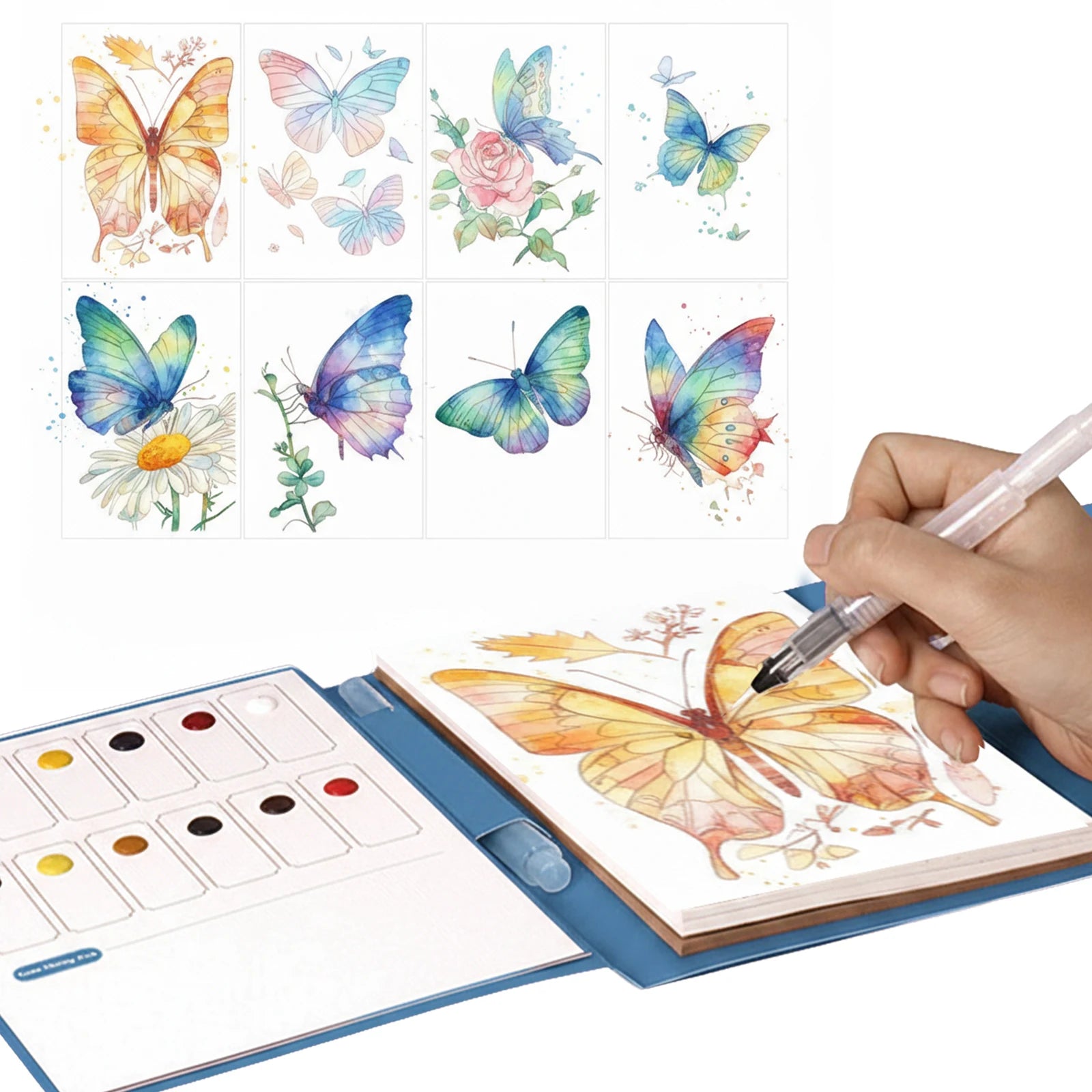 Watercolor Coloring Book Adults Water Color Paper Book Paint Set (Butterflies)