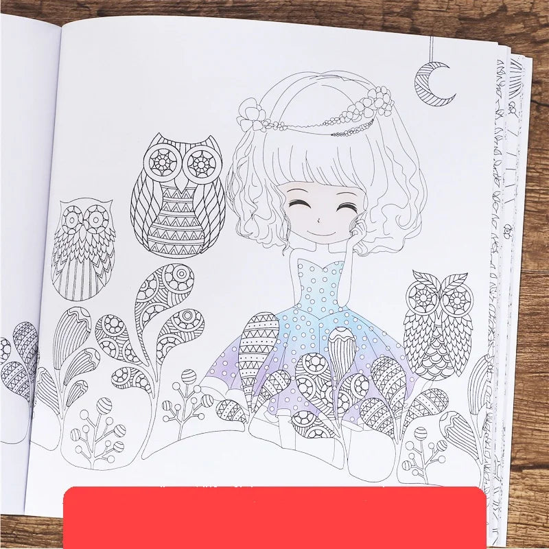 Bview Art 50-page(100 sheets)Princess & Floral Coloring Book for Girls & Adults: Stress Relief Art Therapy Doodle Sketching Pad