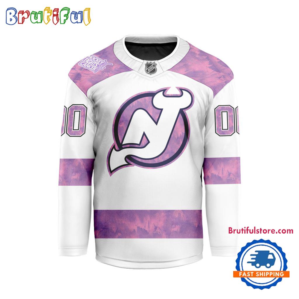NHL New Jersey Devils Personalized Hockey Fights Cancer Design Jersey