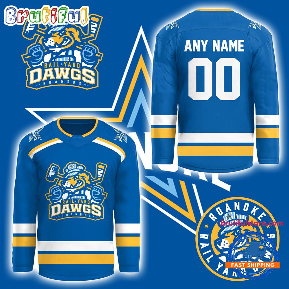 Roanoke Rail Yard Dawgs 2025 New Logo Custom Blue Hockey Jersey
